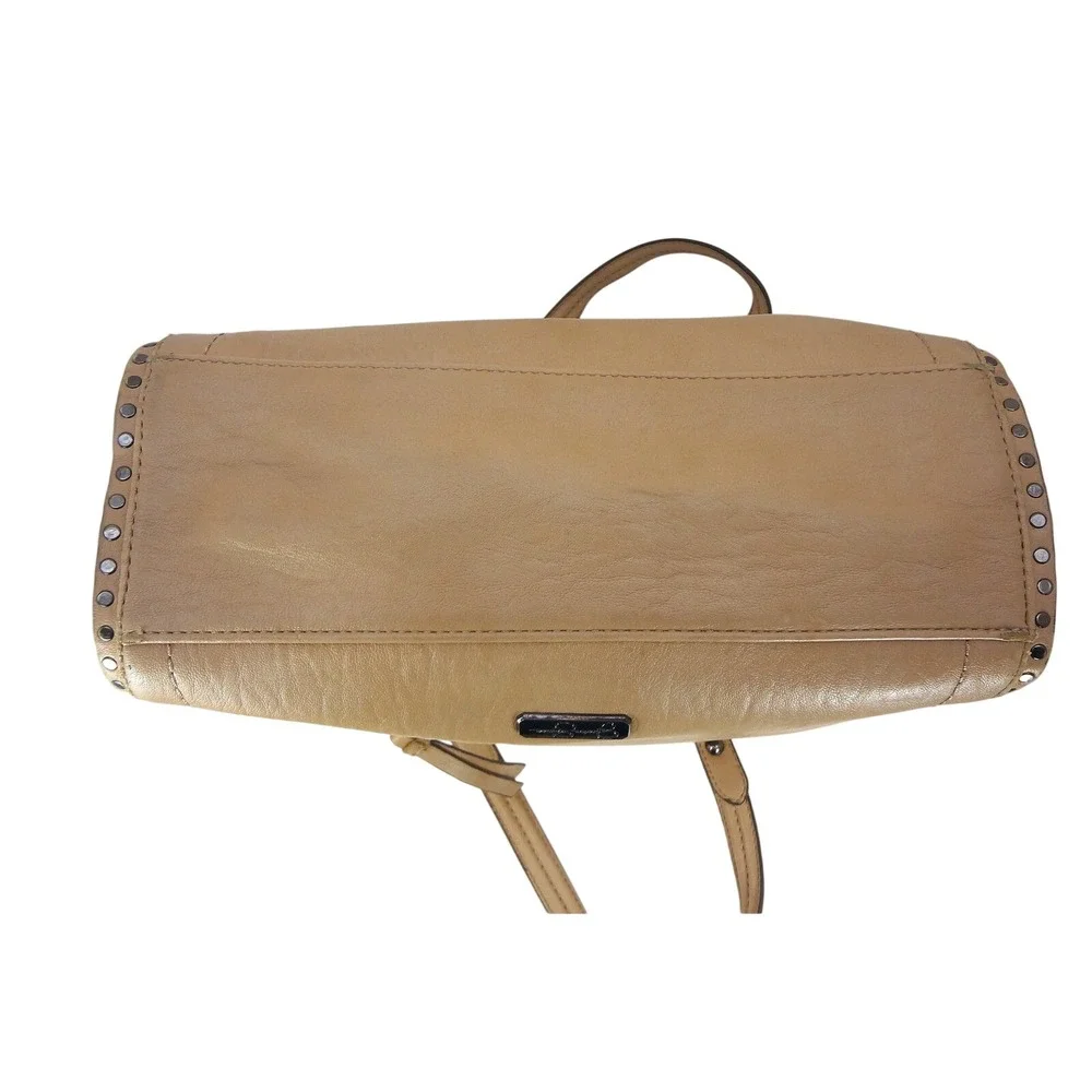 Jessica Simpson Misha Satchel Crossbody Tan Stud Trim Feather Charm Faux Leather